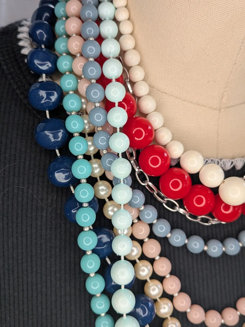 6pc Vintage Plastic Acrylic Bead Necklace Lot Mod Chunky Red Navy Pastel